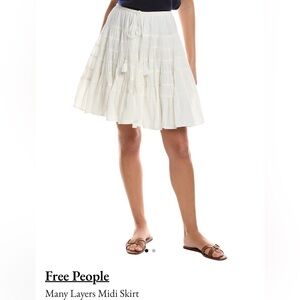 Free People Woman’s White Stainless XL Flowy Layered Skirt W/ Elastic Waist